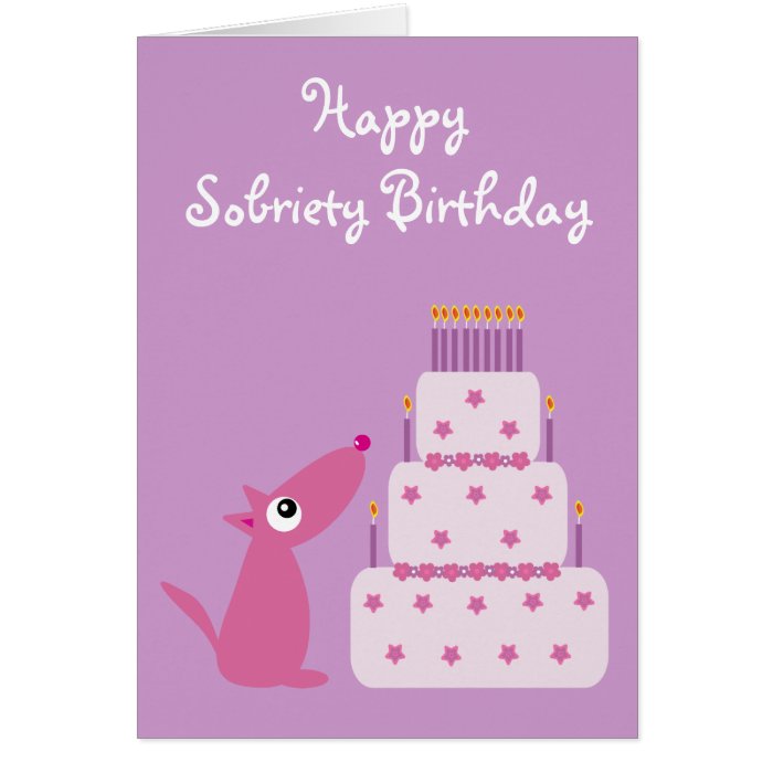 Cute Customizable Dog & Cake Sobriety Birthday Greeting Card