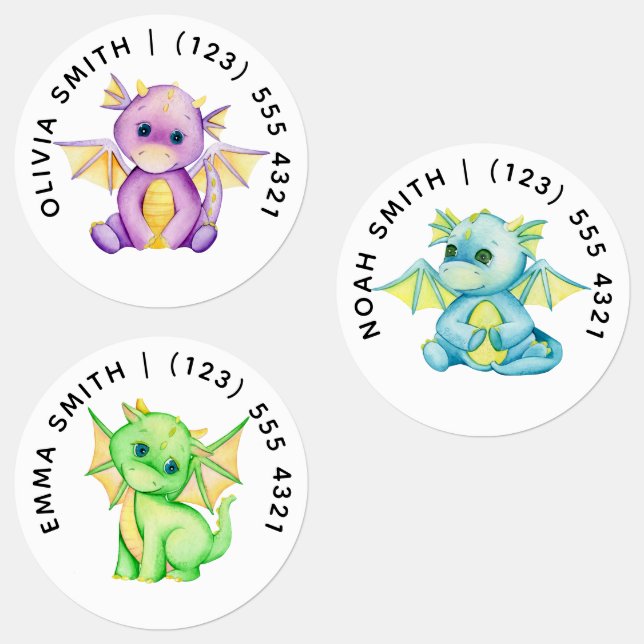 Cute Customizable Dragon Kid's Labels  (Group)