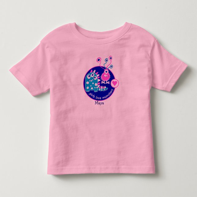 Cute Customizable Funny Little Pink Girl Monsters Toddler T-shirt (Front)
