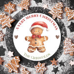 CUTE CUSTOMIZABLE GINGERBREAD MAN CHRISTMAS CLASSIC ROUND STICKER<br><div class="desc">This adorable gingerbread man is the perfect way to make every Christmas letter and small gift  special. And the best part is,  you can personalize the sticker to make it truly unique!</div>