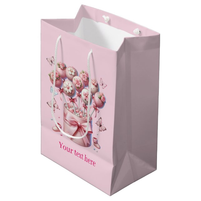 Cute customizable girls baby shower medium gift bag (Front Angled)