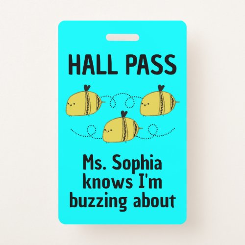 Cute Customizable Hall Pass Bumble Bee Team Spirit Badge