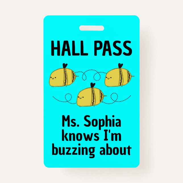 Cute Customizable Hall Pass Bumble Bee Team Spirit Badge (Front)