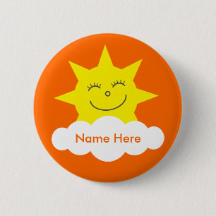 Cute Customizable Happy Sun Orange Name Tag Pinback Button