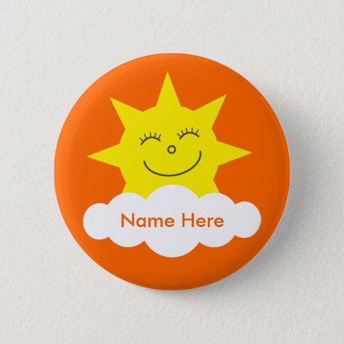 Cute Customizable Happy Sun Orange Name Tag Pinback Button