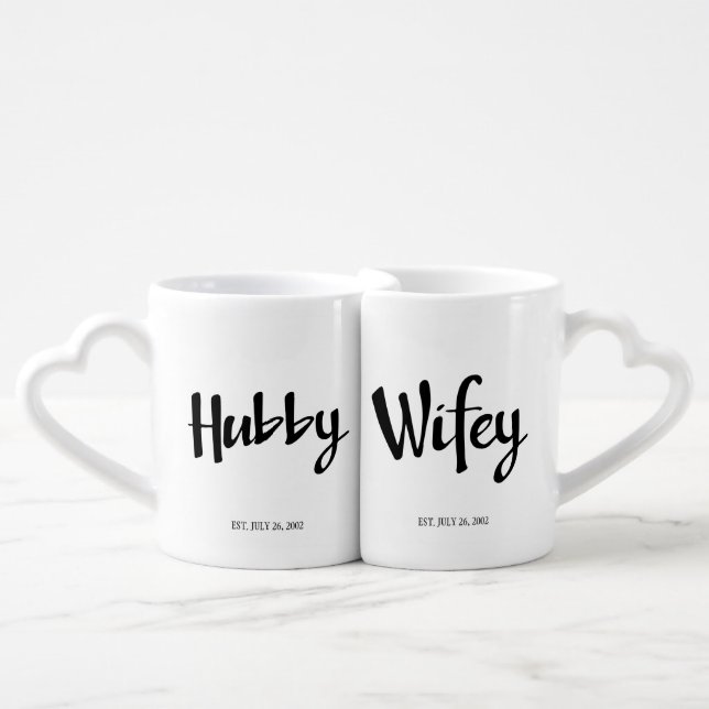 Cute Customizable Hubby and Wifey Lovers' Mug Set (Front Nesting)