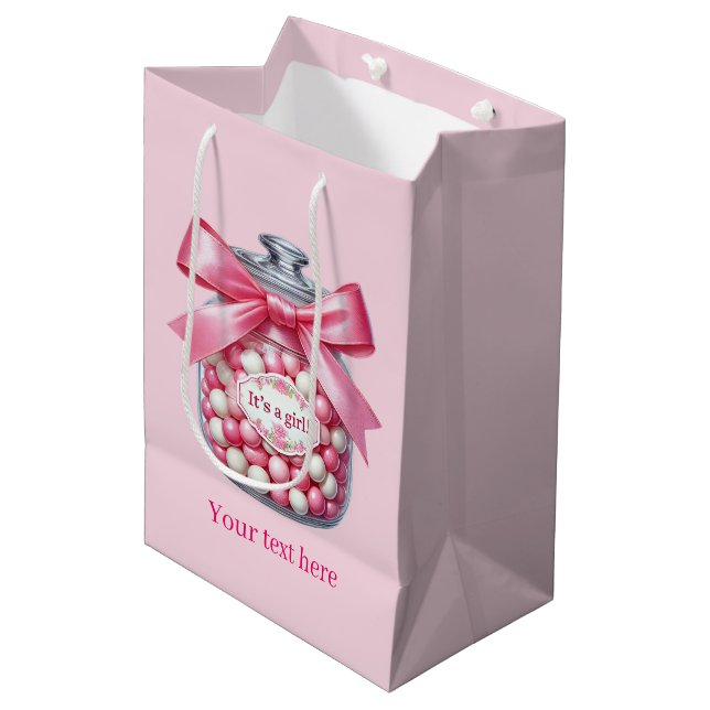 Cute customizable it's a girl baby shower medium gift bag (Front Angled)