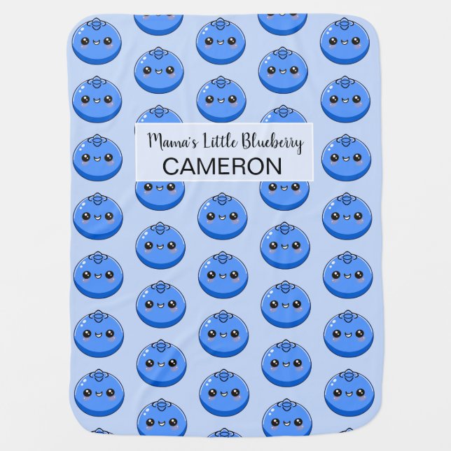 Cute Customizable Kawaii Blueberry Blue Baby Blanket (Front)