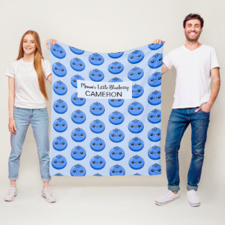 Cute Customizable Kawaii Blueberry Blue Fleece Blanket
