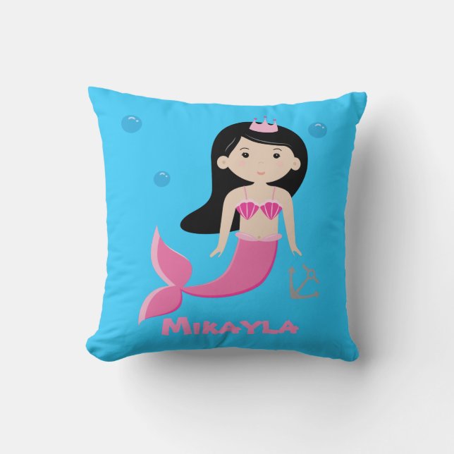 Cute Customizable Mermaid Pillow - Under The Sea (Front)