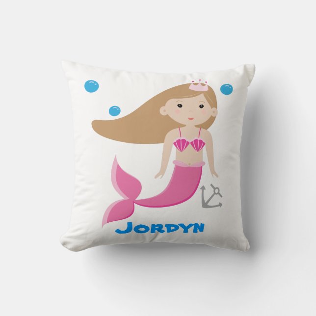 Cute Customizable Mermaid Pillow - Under The Sea (Front)