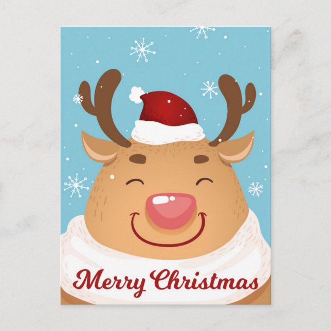 Cute Customizable Merry Christmas Reindeer Card (Front)