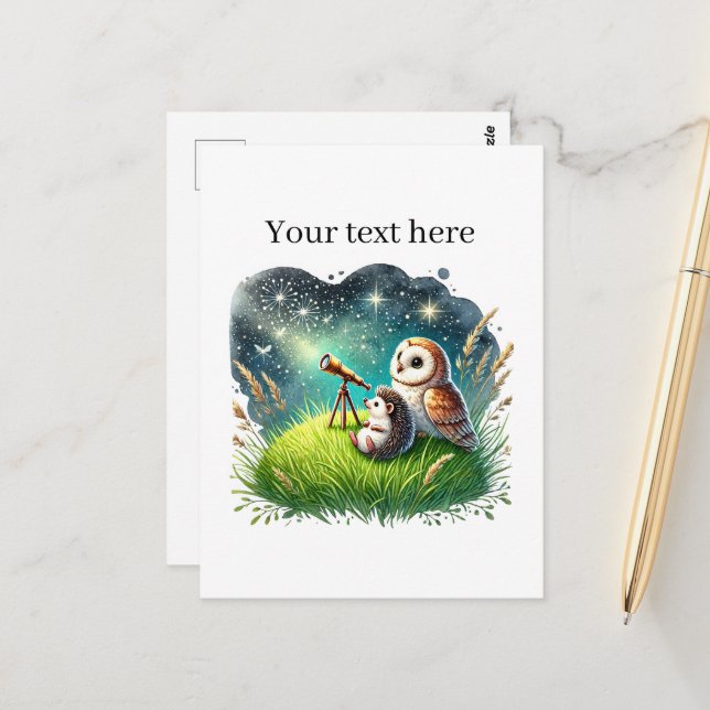 Cute customizable mixed animals star gazing postcard (Front/Back In Situ)