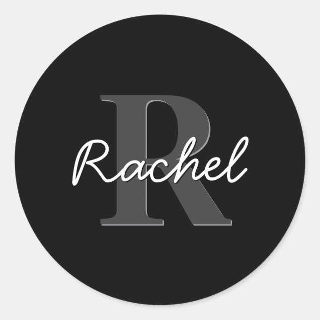 Cute Customizable Monogram | Black & Gray Classic Round Sticker (Front)