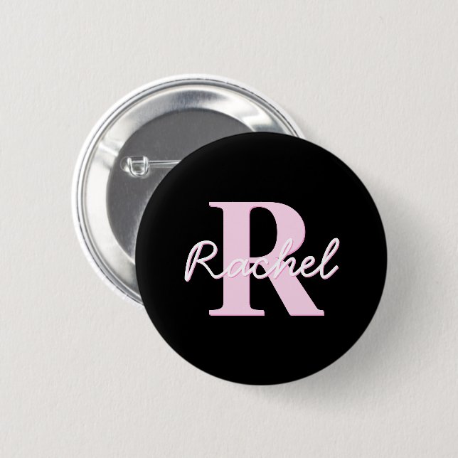 Cute Customizable Monogram | Light Pink & Black Button (Front & Back)