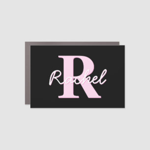 Cute Customizable Monogram   Light Pink & Black Car Magnet