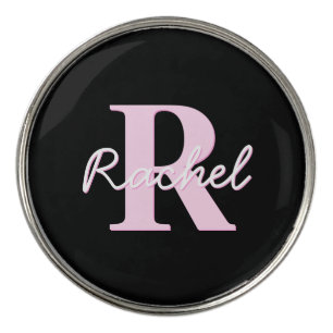 Cute Customizable Monogram Light Pink & Black Golf Ball Marker