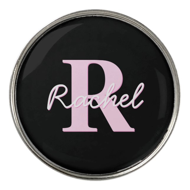 Cute Customizable Monogram | Light Pink & Black Golf Ball Marker (Front)
