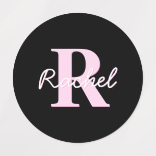 Cute Customizable Monogram   Light Pink & Black Labels