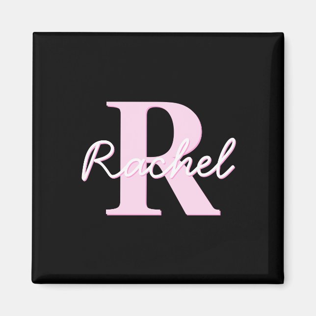Cute Customizable Monogram | Light Pink & Black Magnet (Front)