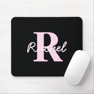 Cute Customizable Monogram Light Pink & Black Mouse Pad