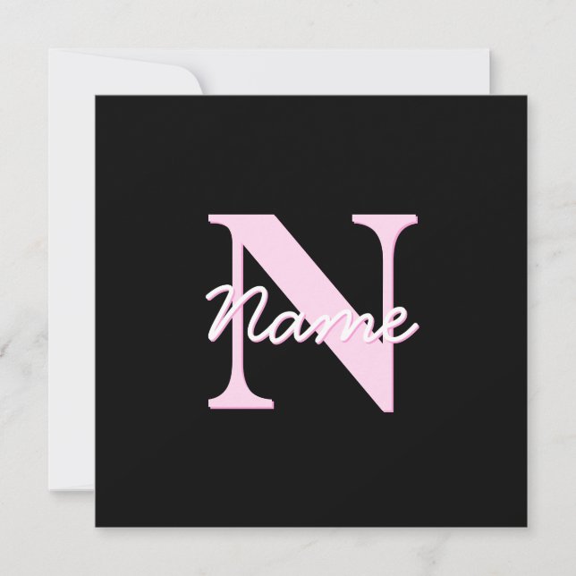 Cute Customizable Monogram | Light Pink & Black Note Card (Front)