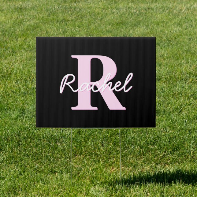 Cute Customizable Monogram | Light Pink & Black Sign (Insitu)