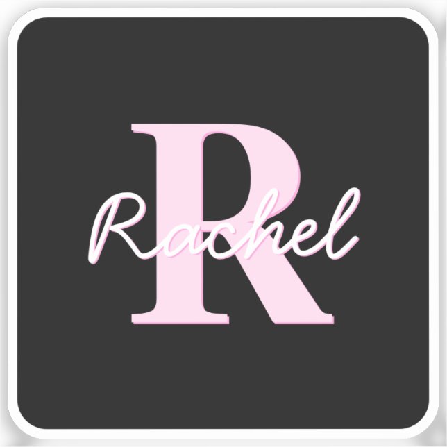 Cute Customizable Monogram | Light Pink & Black Sticker (Front)