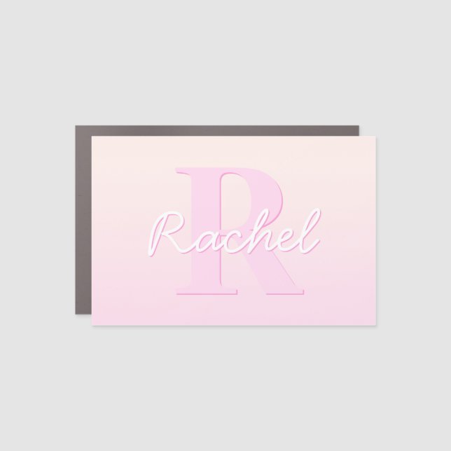 Cute Customizable Monogram | Peach & Pink Ombre Car Magnet (Front)