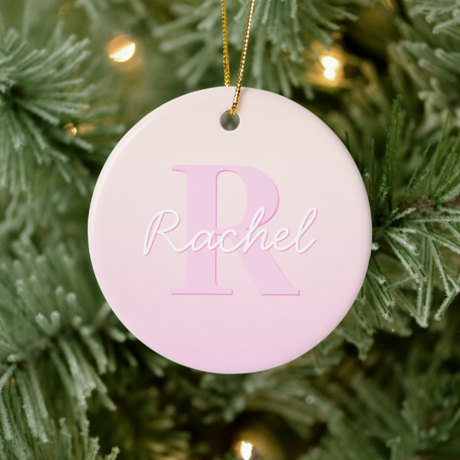 Cute Customizable Monogram | Peach & Pink Ombre Ceramic Ornament (Tree)