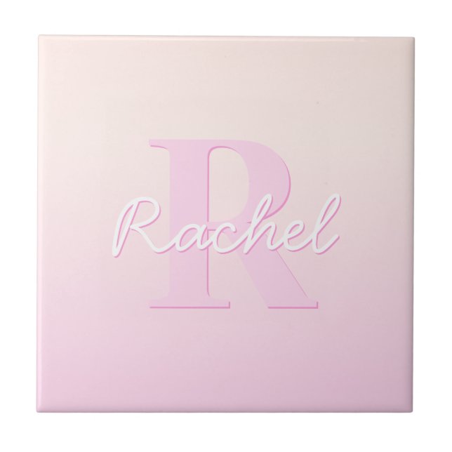 Cute Customizable Monogram | Peach & Pink Ombre Ceramic Tile (Front)