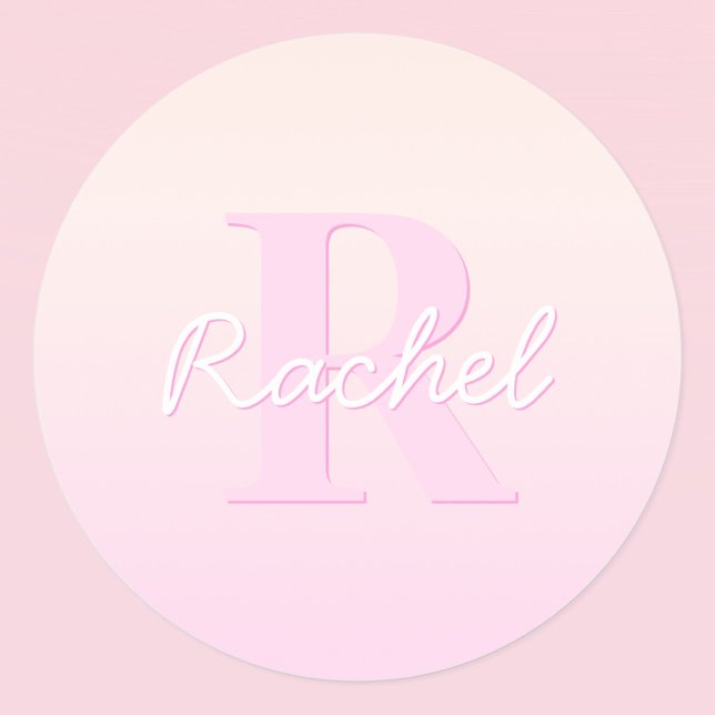 Cute Customizable Monogram | Peach & Pink Ombre Classic Round Sticker (Creator Uploaded)