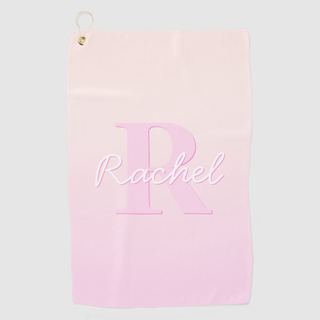 Cute Customizable Monogram | Peach & Pink Ombre Golf Towel (Front)