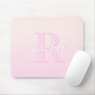 Cute Customizable Monogram Peach & Pink Ombre Mouse Pad