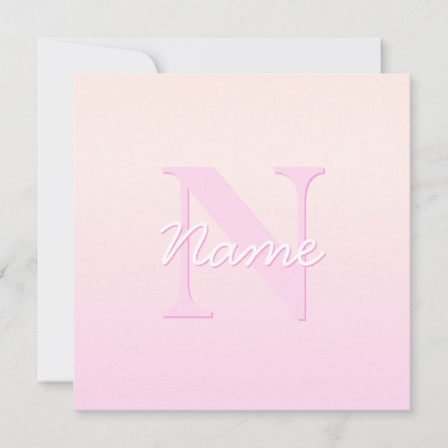 Cute Customizable Monogram | Peach & Pink Ombre Note Card (Front)