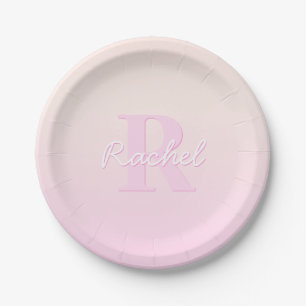 Cute Customizable Monogram Peach & Pink Ombre Paper Plates