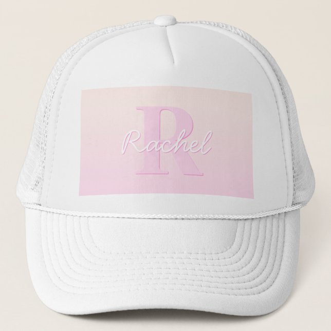 Cute Customizable Monogram | Peach & Pink Ombre Trucker Hat (Front)