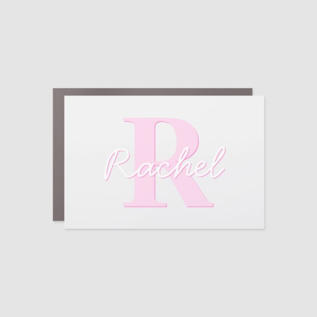 Cute Customizable Monogram | Pink Ombre & Gray Car Magnet (Front)