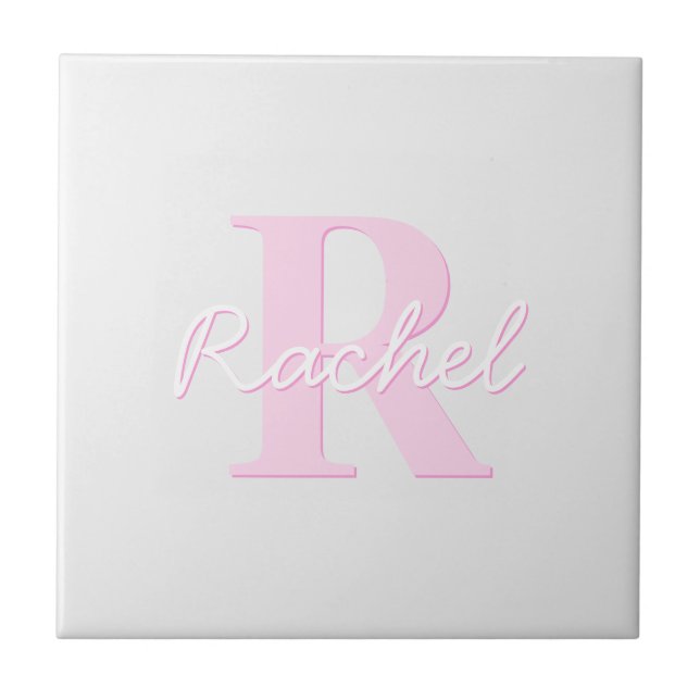 Cute Customizable Monogram | Pink Ombre & Gray Ceramic Tile (Front)