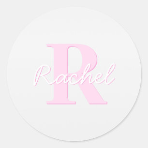 Cute Customizable Monogram Pink Ombre & Gray Classic Round Sticker
