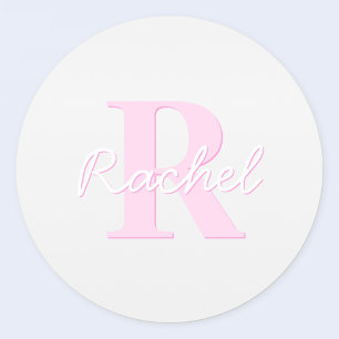 Cute Customizable Monogram Pink Ombre & Gray Classic Round Sticker
