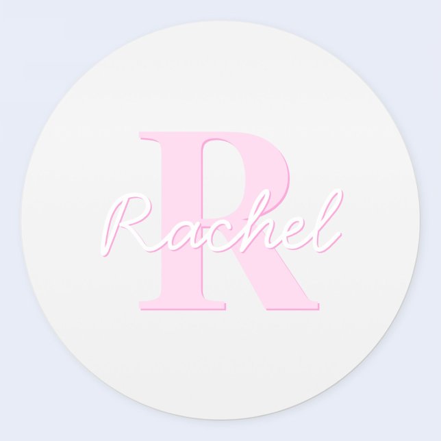Cute Customizable Monogram | Pink Ombre & Gray Classic Round Sticker (Creator Uploaded)