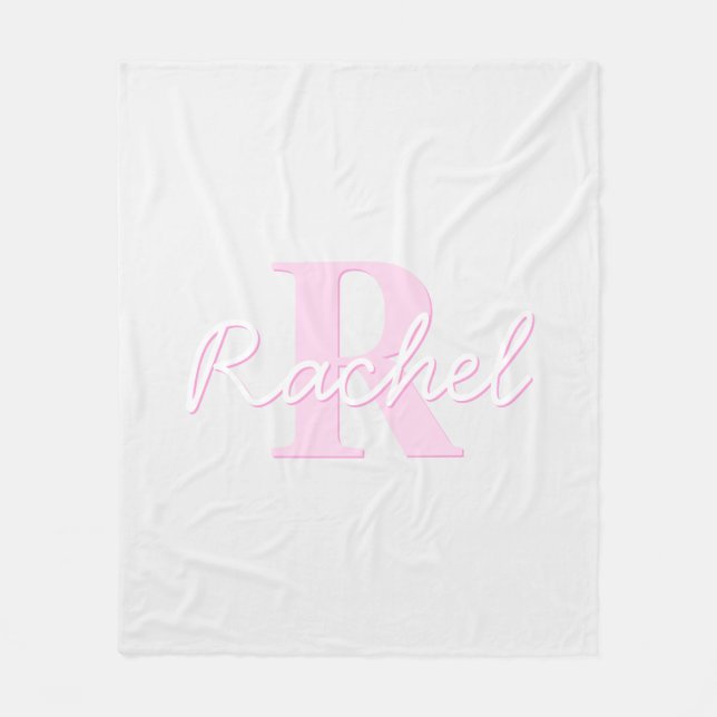 Cute Customizable Monogram | Pink Ombre & Gray Fleece Blanket (Front)