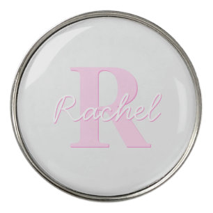 Cute Customizable Monogram Pink Ombre & Gray Golf Ball Marker