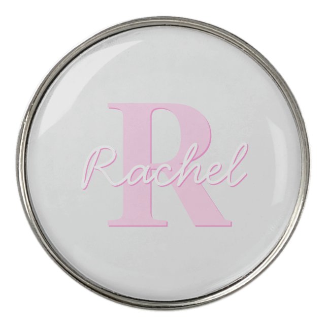 Cute Customizable Monogram | Pink Ombre & Gray Golf Ball Marker (Front)