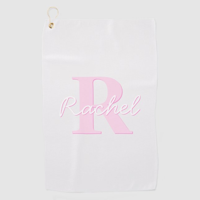 Cute Customizable Monogram | Pink Ombre & Gray Golf Towel (Front)