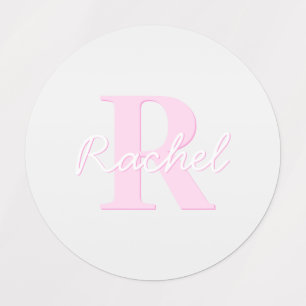 Cute Customizable Monogram Pink Ombre & Gray Labels