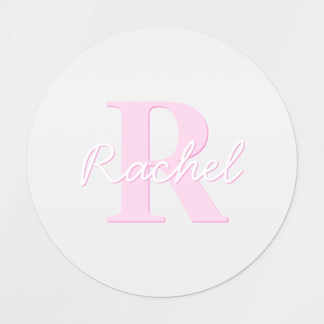 Cute Customizable Monogram | Pink Ombre & Gray Labels (Design 1)