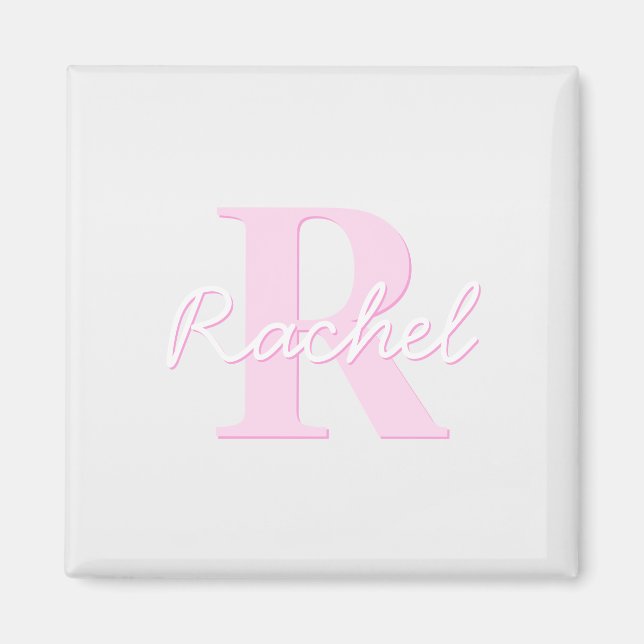 Cute Customizable Monogram | Pink Ombre & Gray Magnet (Front)