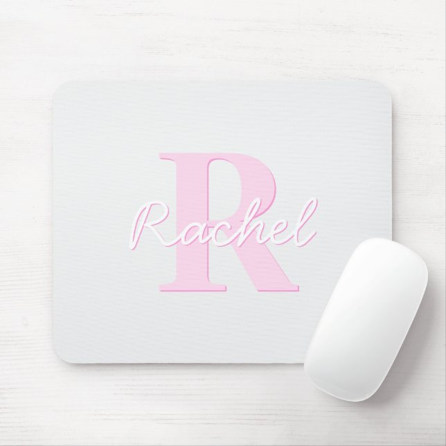Cute Customizable Monogram | Pink Ombre & Gray Mouse Pad (With Mouse)